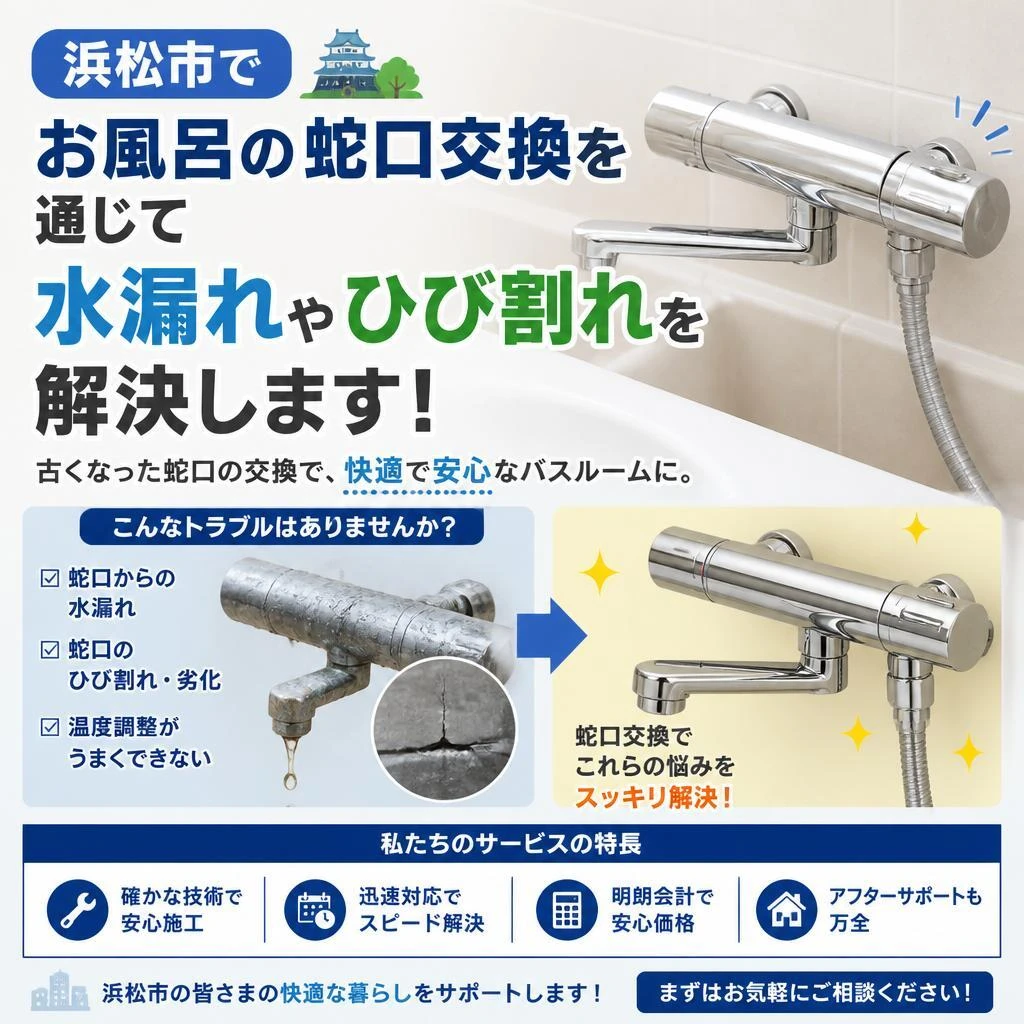 浜松市でお風呂の蛇口交換を通じて水漏れやひび割れを解決します！