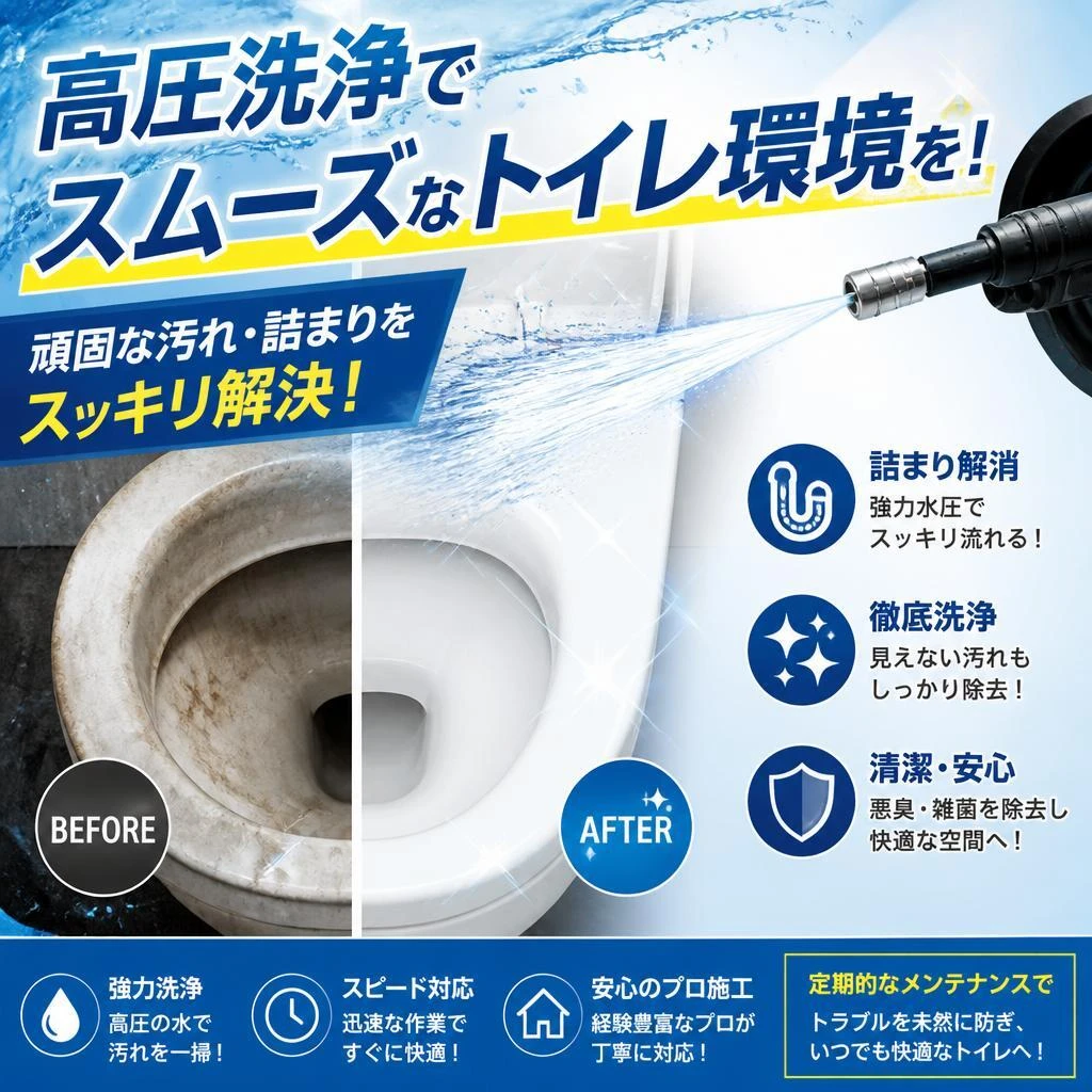 高圧洗浄でスムーズなトイレ環境を！