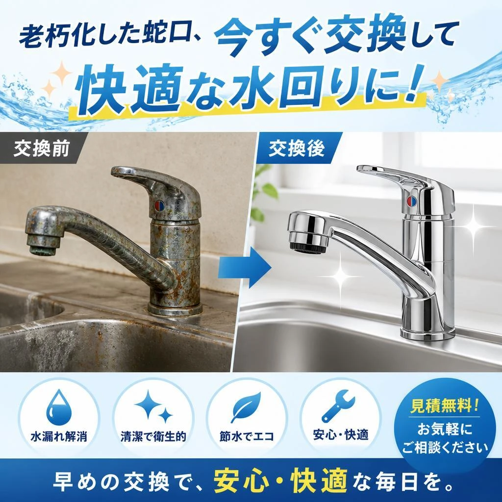 老朽化した蛇口、今すぐ交換して快適な水回りに！