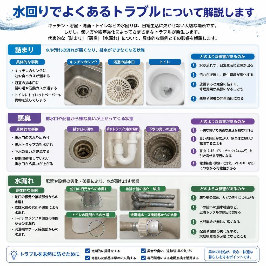 水回りトラブルの悩みとは？