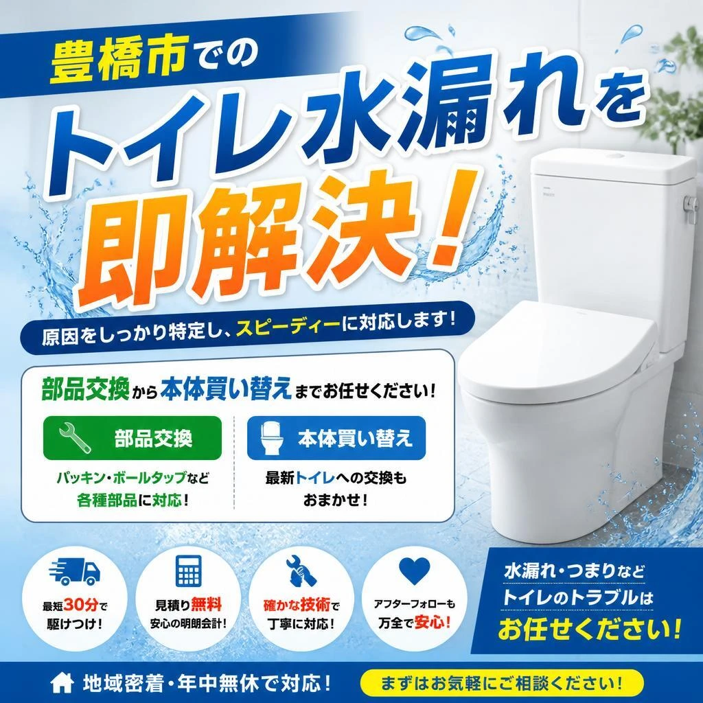豊橋市でのトイレ水漏れを即解決！部品交換から本体買い替えまでお任せください！