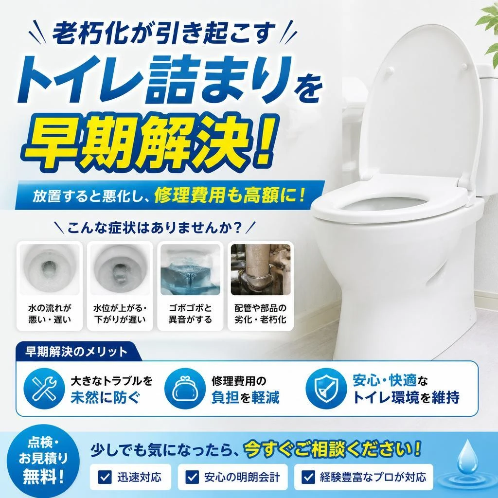 老朽化が引き起こすトイレ詰まりを早期解決！