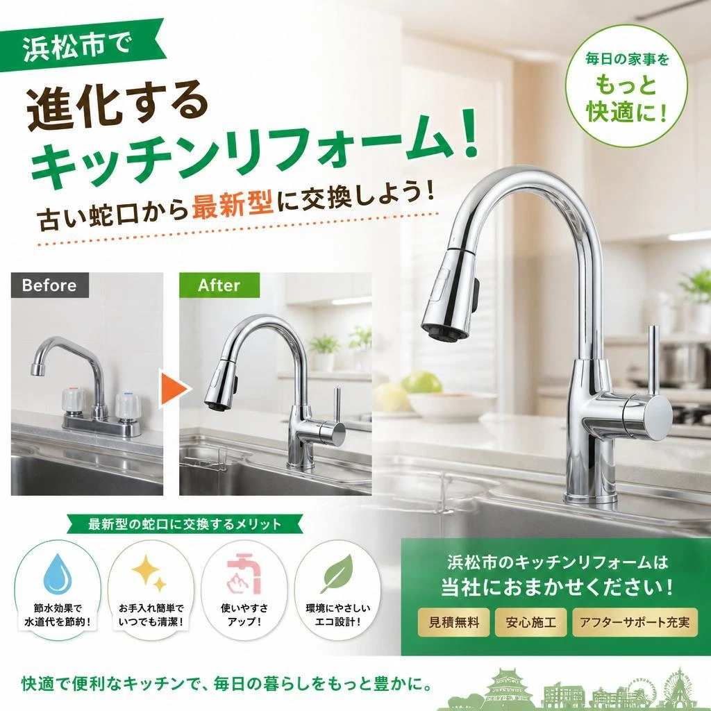 浜松市で進化するキッチンリフォーム！古い蛇口から最新型に交換しよう！