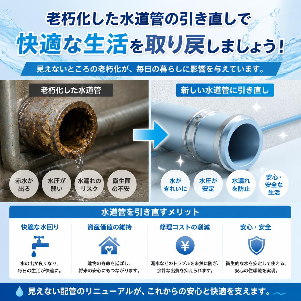 老朽化した水道管の引き直しで快適な生活を取り戻しましょう！