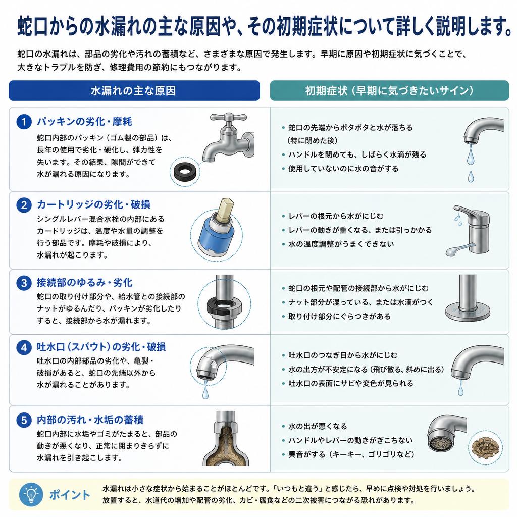 蛇口水漏れの原因と症状