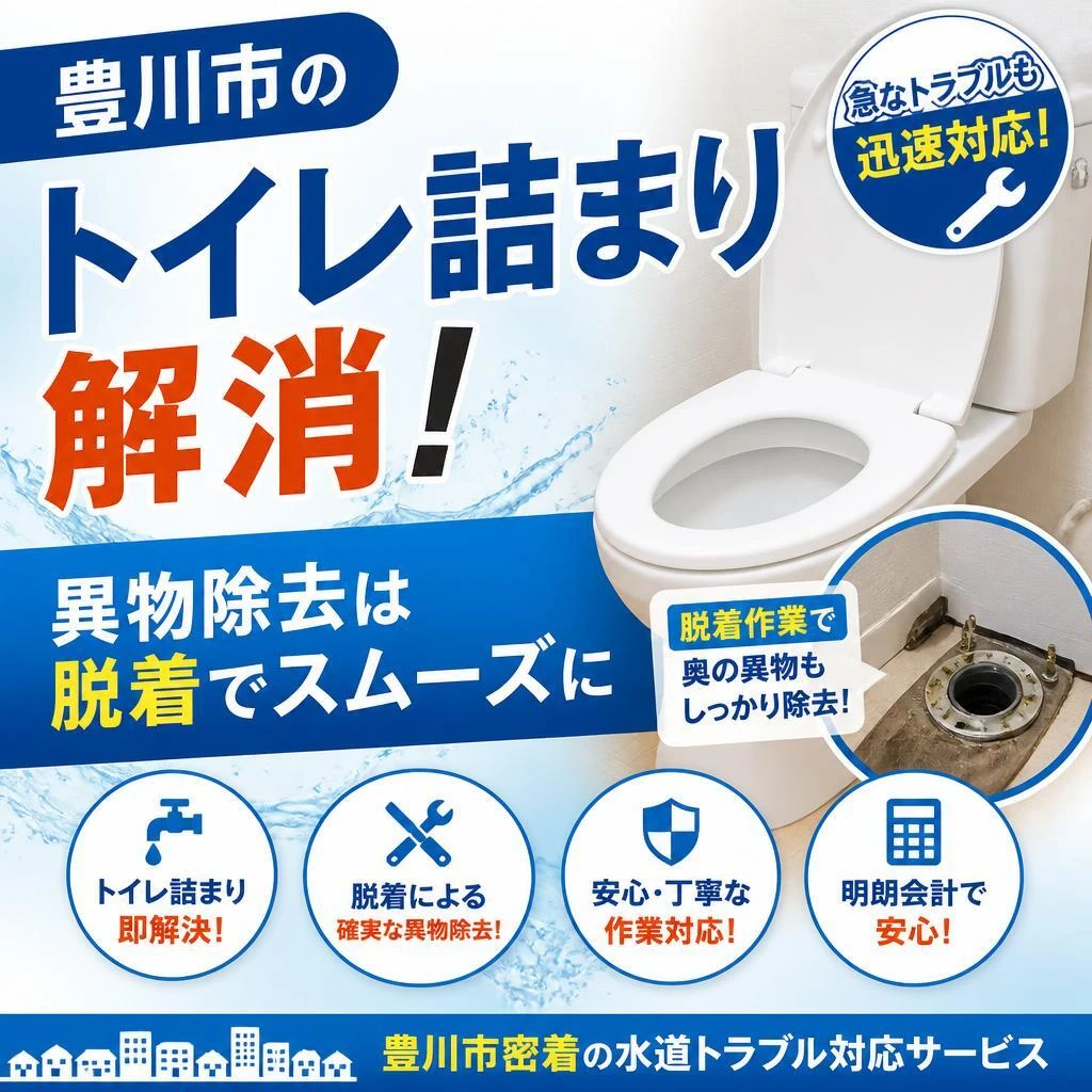 豊川市のトイレ詰まり解消！異物除去は脱着でスムーズに