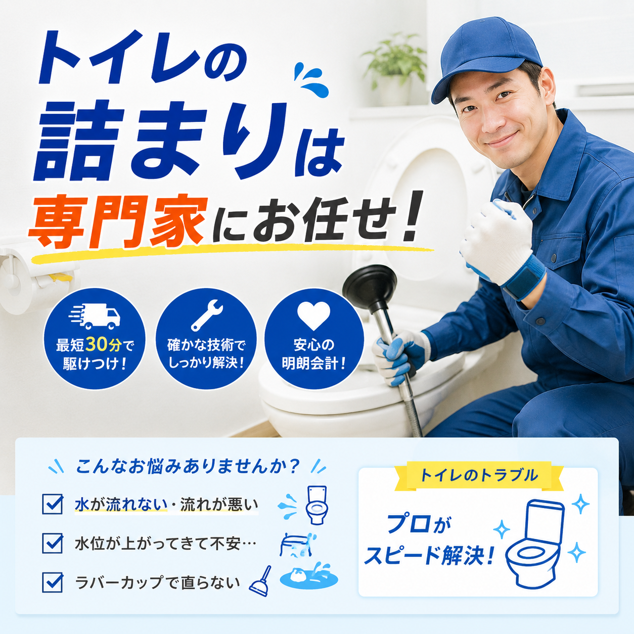 トイレの詰まりは専門家にお任せ！