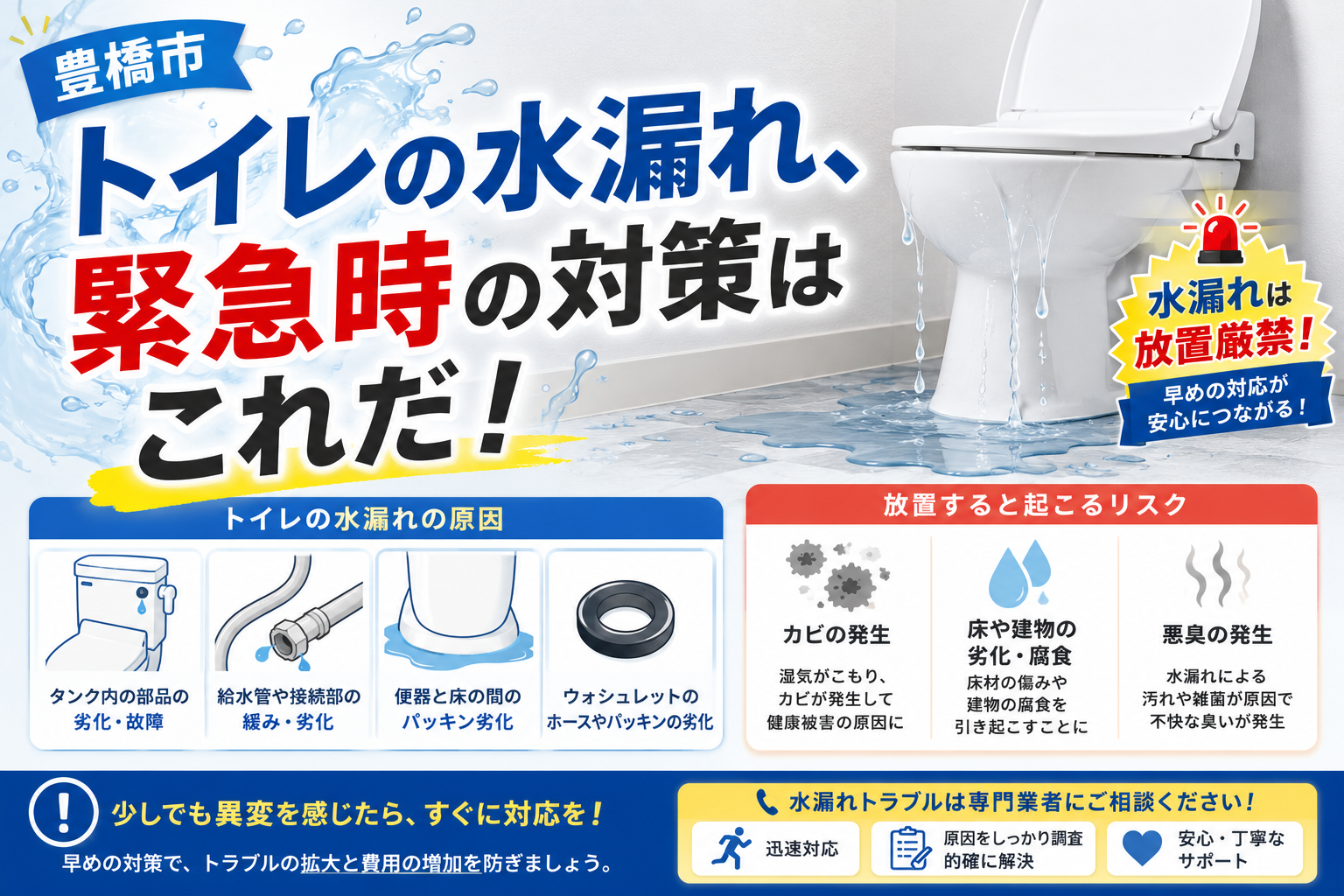 トイレの水漏れ、緊急時の対策はこれだ！