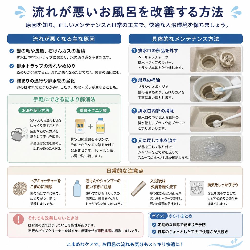 お風呂の流れを改善するメンテナンス方法